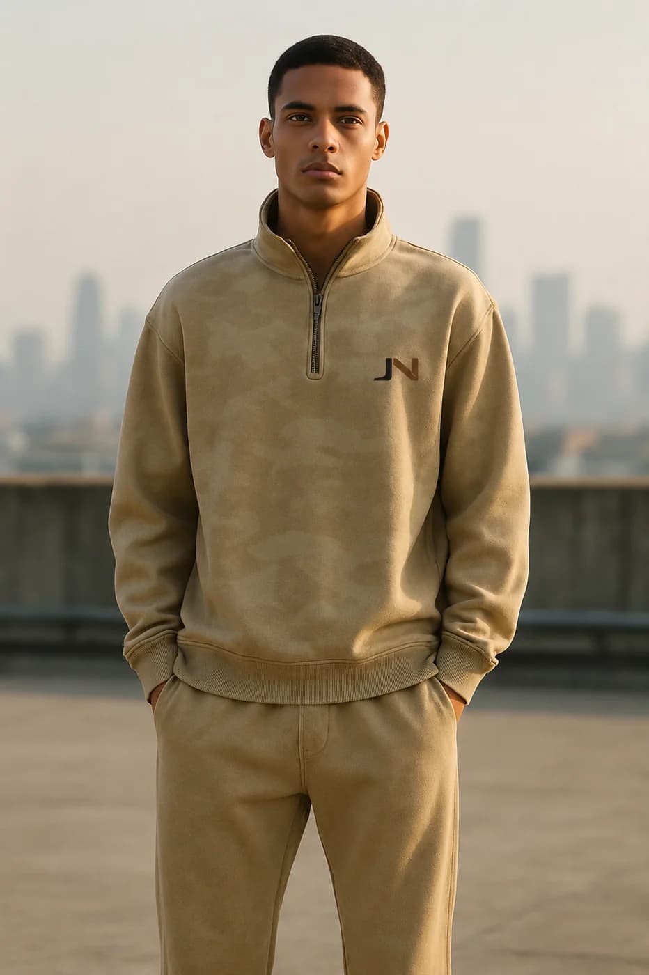 Loose Fit Camo Print quarter zip from the Quarter Zips edit.